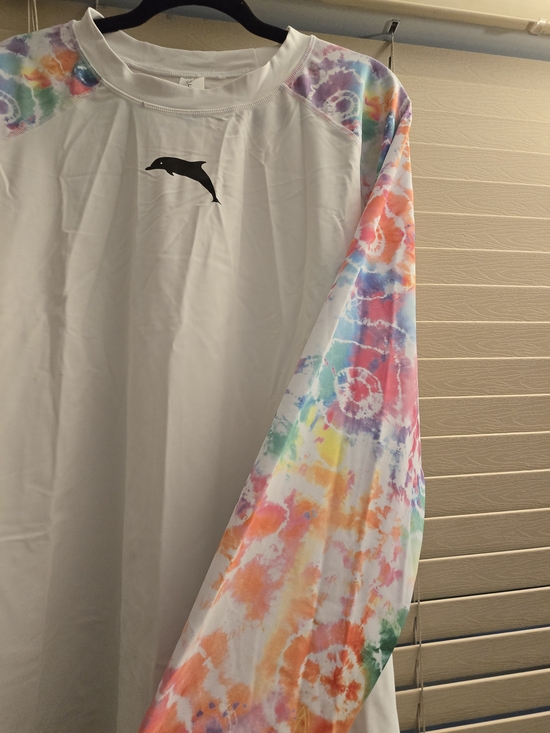 Amazon Other - Amazon Women's White Rash Guard with Multicolor Tie-Dye Sleeves
